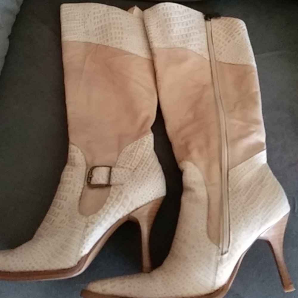 Exotic cream colored boots